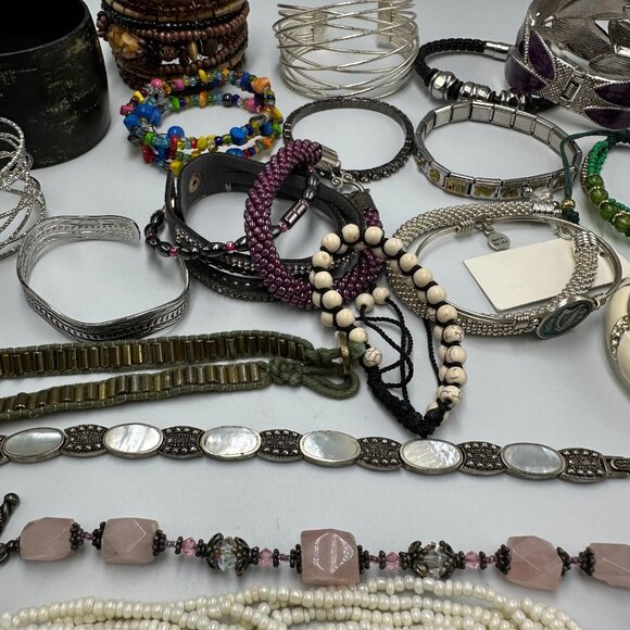 Bracelet Lot Mixed Styles Colors Materials Boho Beaded Chain Layered Statement - Picture 5 of 12